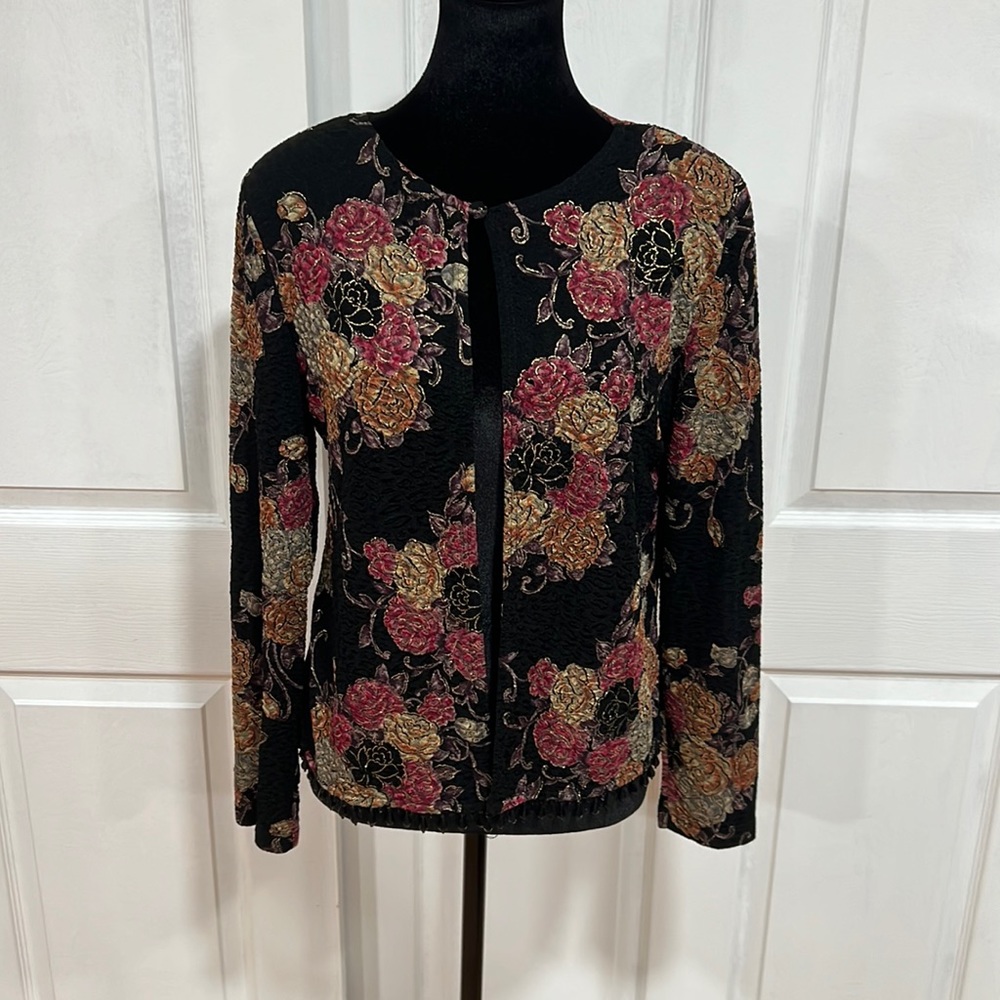 Black Floral Embroidered Jacket with Pink & Gold Accents